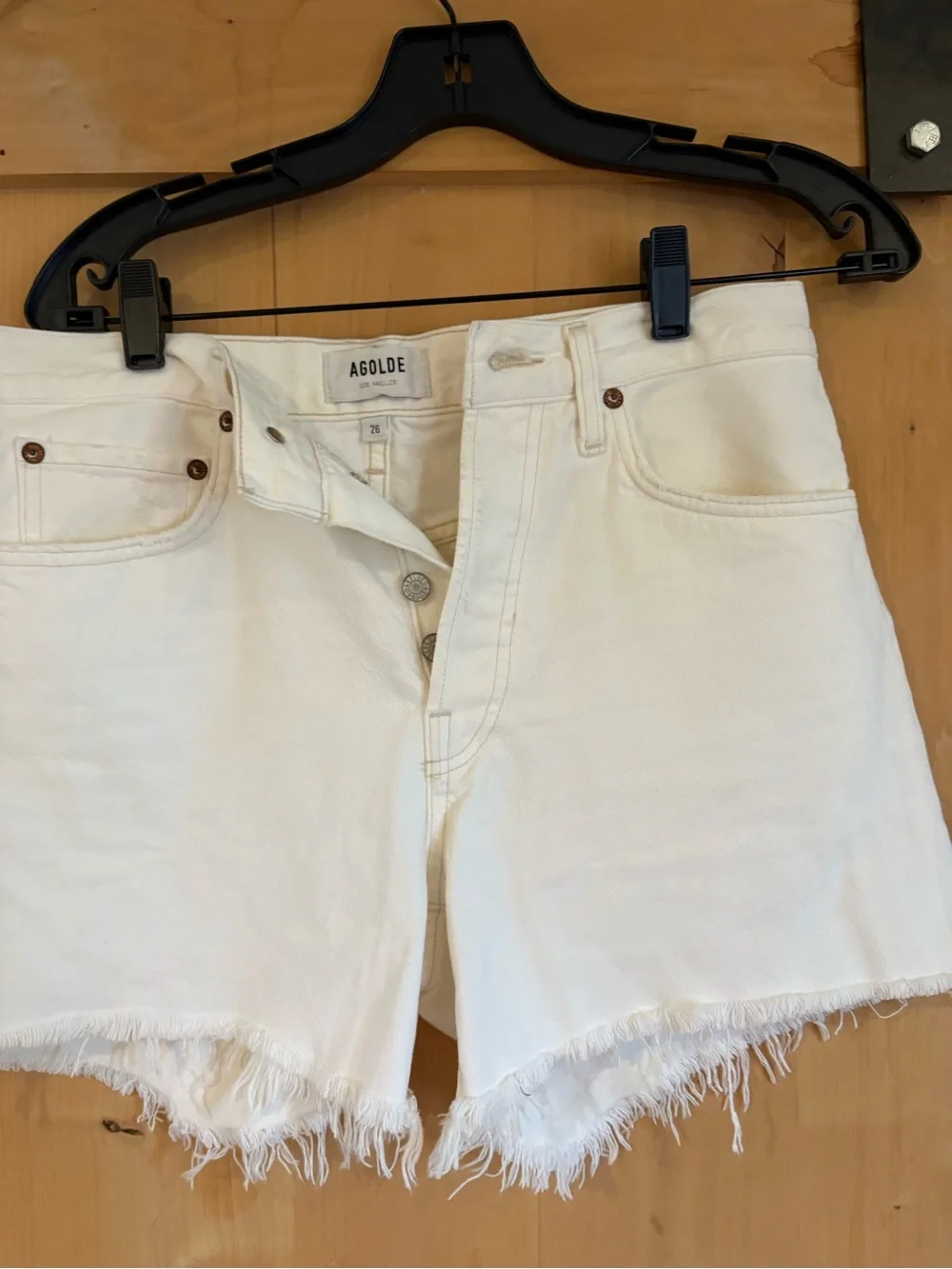 AGOLDE White Frayed Hem High-Rise Denim Shorts - Parker long